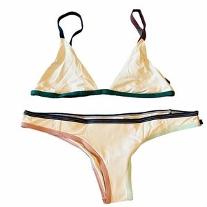 TAVIK Bikini Set Zepplin Top Jayden Bottom Color Block Tapioca Large NWT